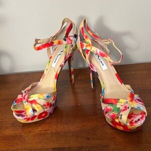 Nina Vibrant Floral Strappy Open Toe Heels